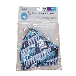 Boomer Naturals Reusable Face Mask Blue Geometric 3-Ply Nano-Silver Large 632